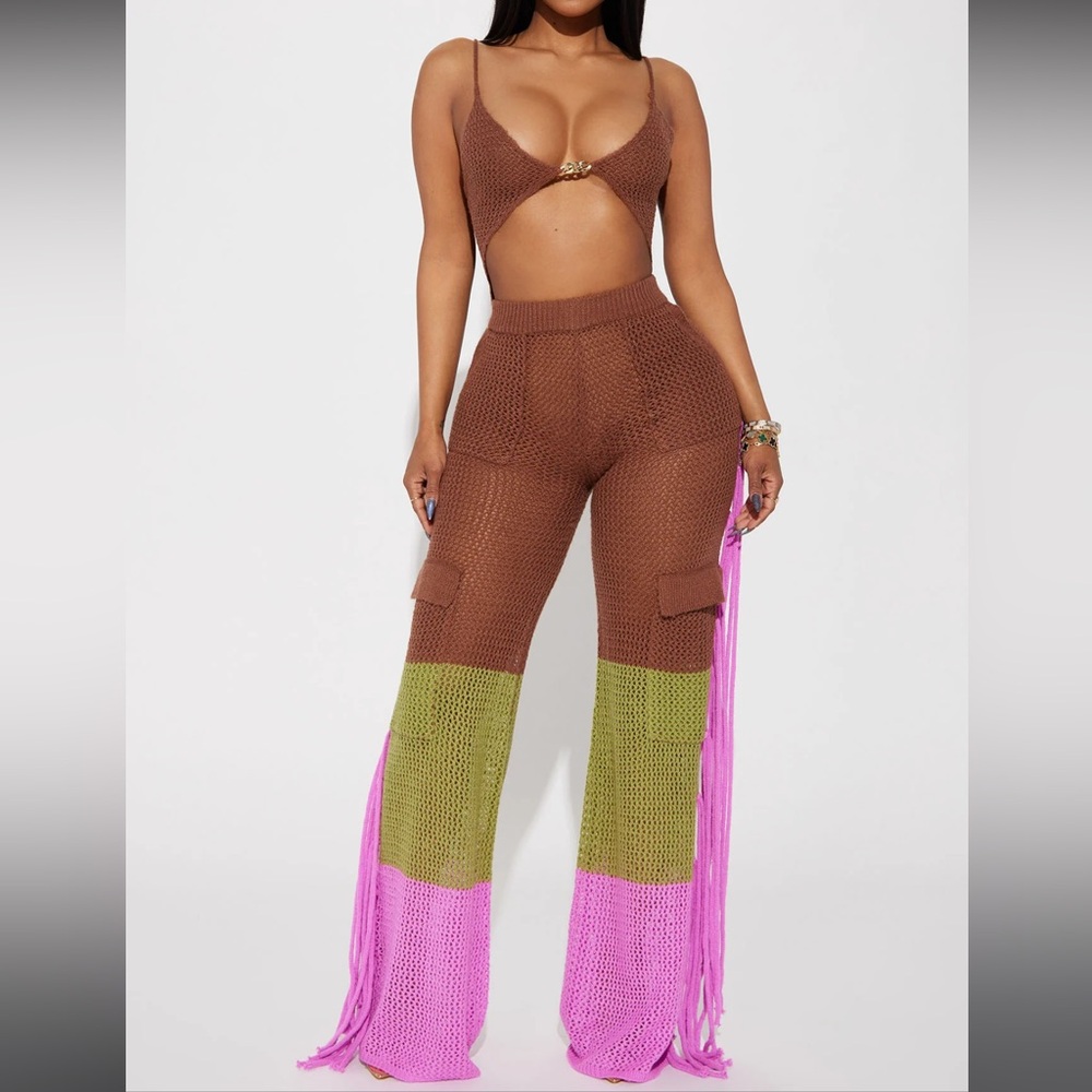 NEW FashionNova Crochet Cargo Pant Set